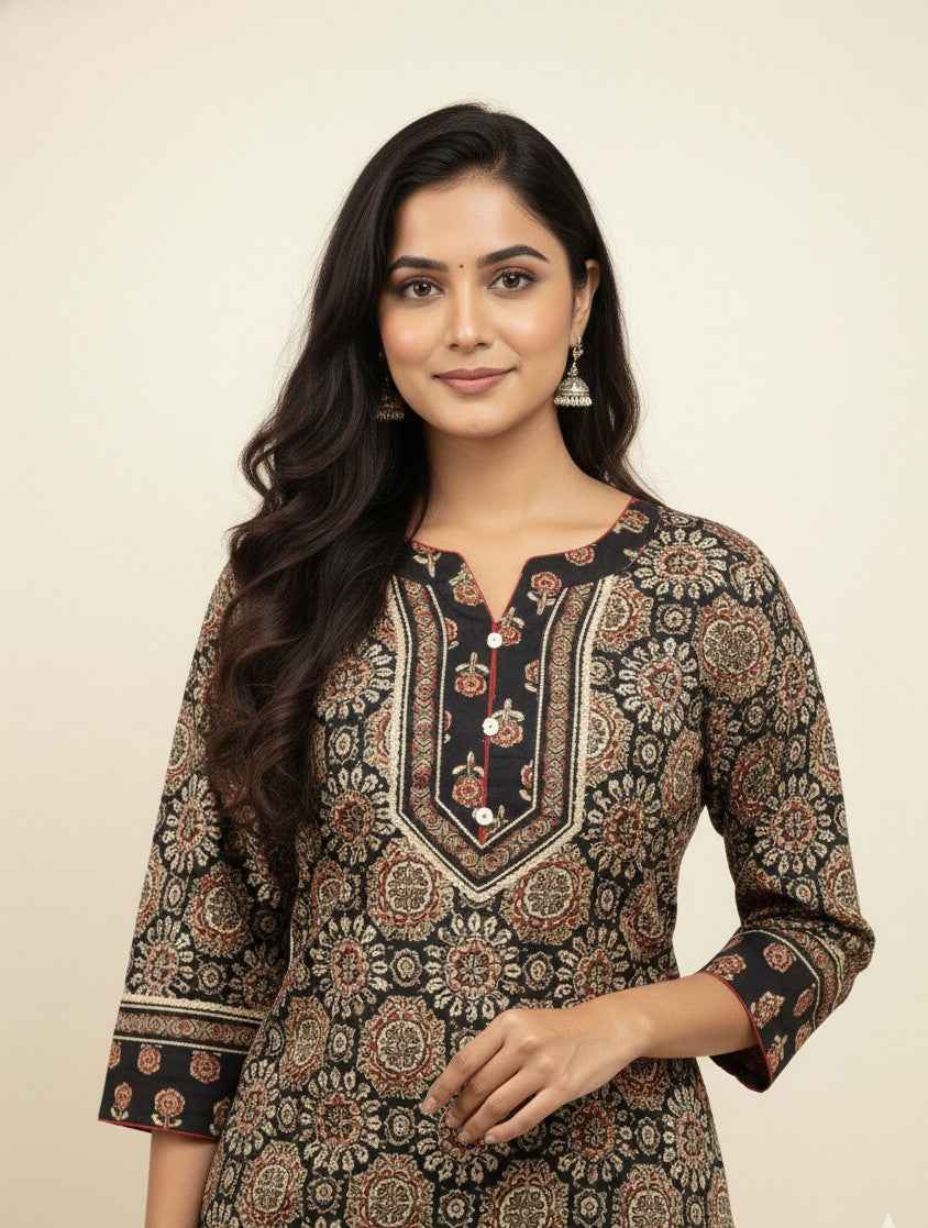 Pure Cotton Ajrakh  Print Three Piece Dupatta Set  CS0198