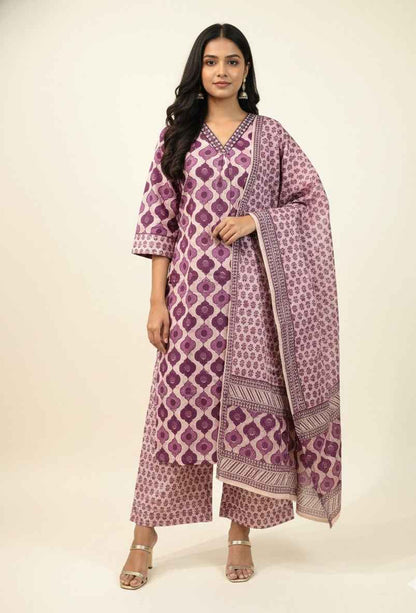 Pure Cotton Three Piece Dupatta Set  CS0200