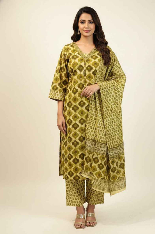 Pure Cotton Three Piece Dupatta Set  CS0200