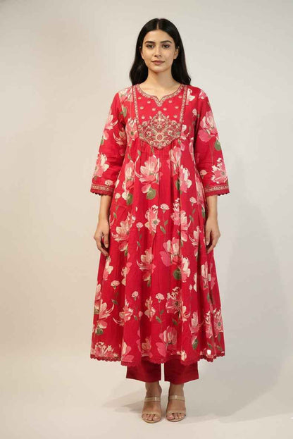 Pure Cotton A Line floral print Three Piece Dupatta Set  CS0201