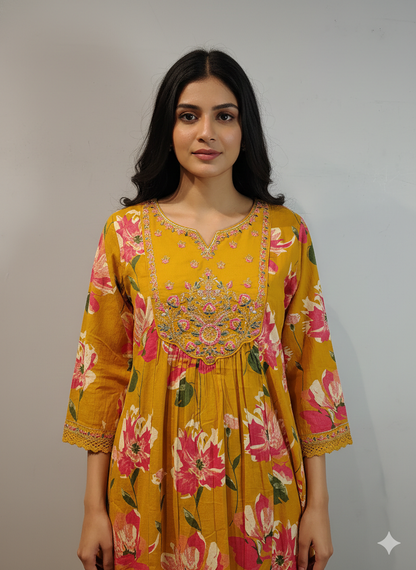 Pure Cotton A Line floral print Three Piece Dupatta Set  CS0201