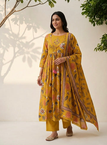 Pure Cotton A Line Dupatta Set