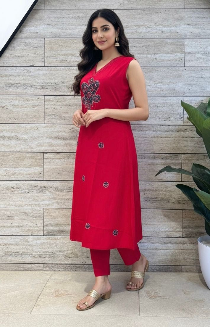 Pure cotton Two Piece Pent Set With Applique Work PS022