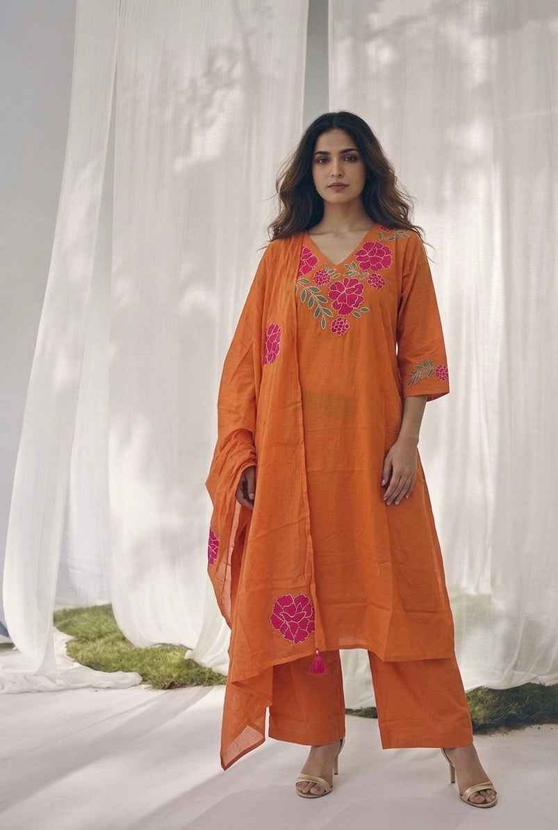 Pure Cotton Three Piece Dupatta Set