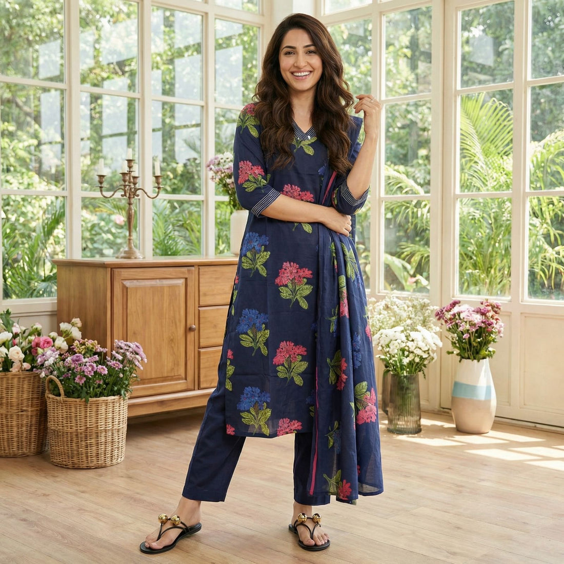Premium Cotton Floral Print Dupatta Set CS0211