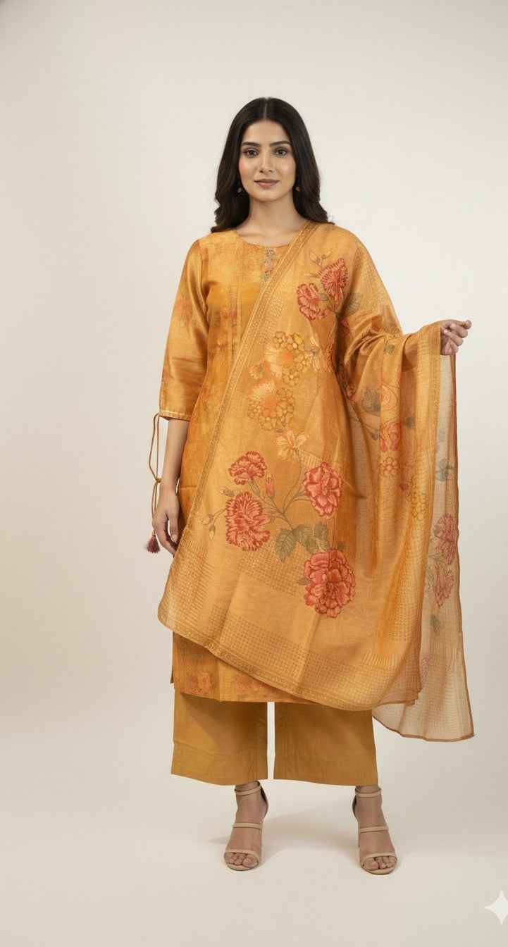 Festive Wear Chanderi Silk Floral Print  Dupatta Set With Inner MS010