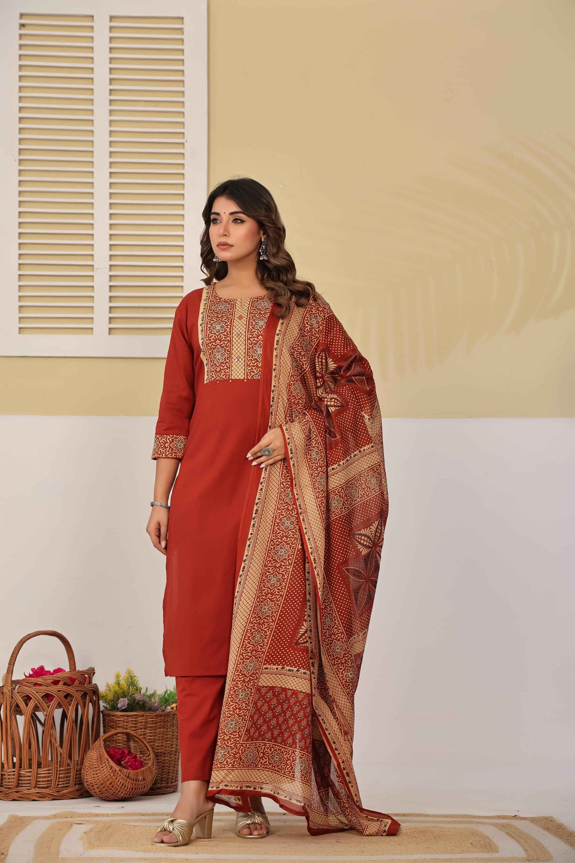 Pure Cotton Solid Base With Printed Dupatta Set CS0218