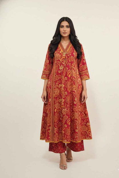 Pure Cotton A Line Anarkali Dupatta Set With Palazzo  CS0204