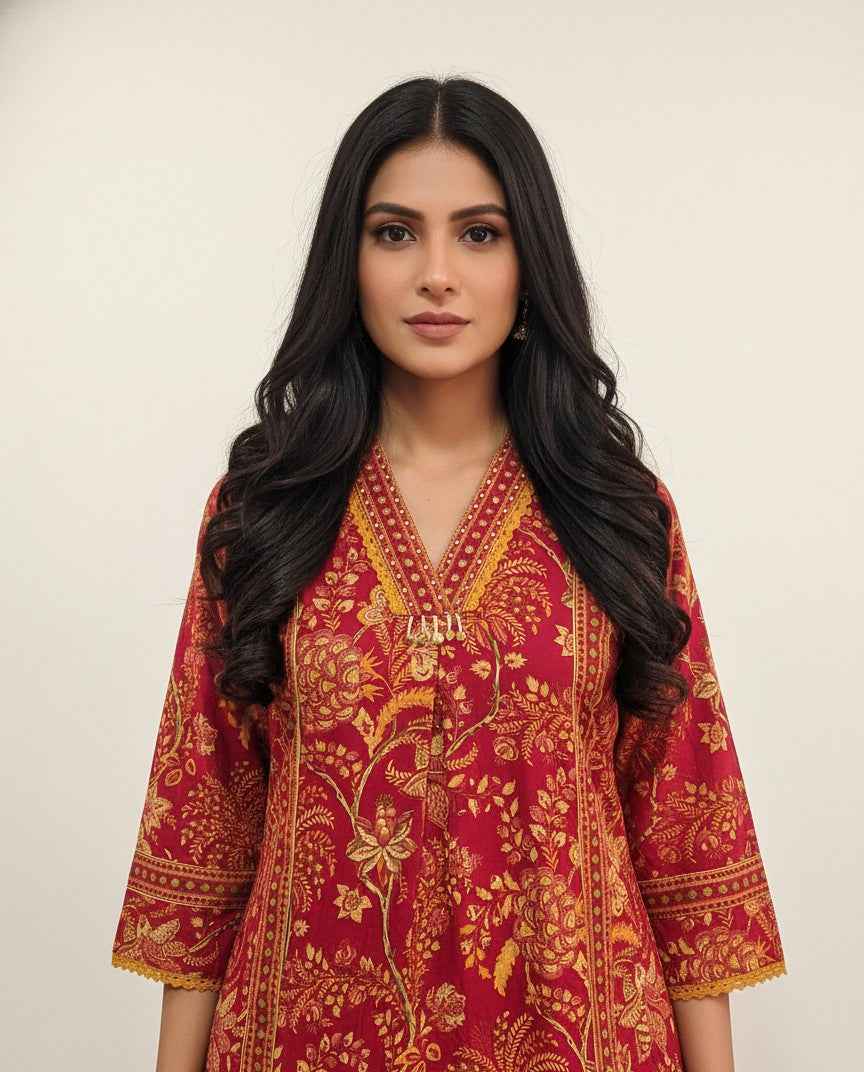 Pure Cotton A Line Anarkali Dupatta Set With Palazzo  CS0204