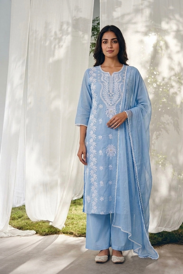 Pure  Mul Cotton  Dupatta Set With Lining