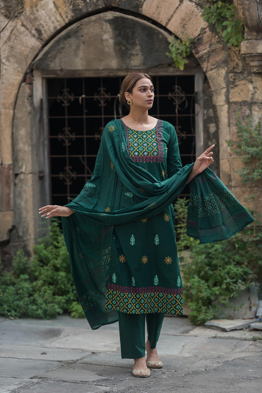 Premium Cotton Dupatta Set With Embroidery CS0175