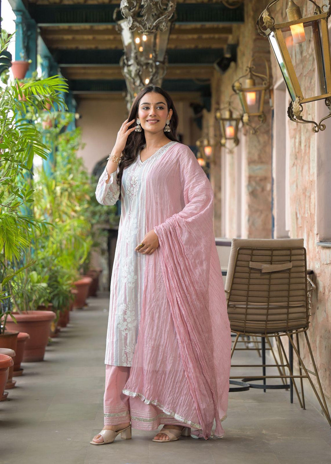 Pure Cotton Embroidery Dupatta Set With Divider CS073