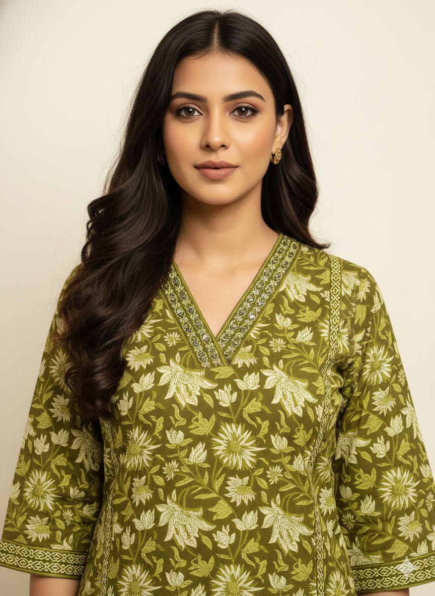 Pure Cotton  Floral Print Three Piece Dupatta Set  CS0203