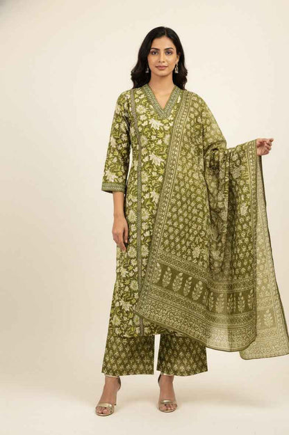 Pure Cotton  Floral Print Three Piece Dupatta Set  CS0203