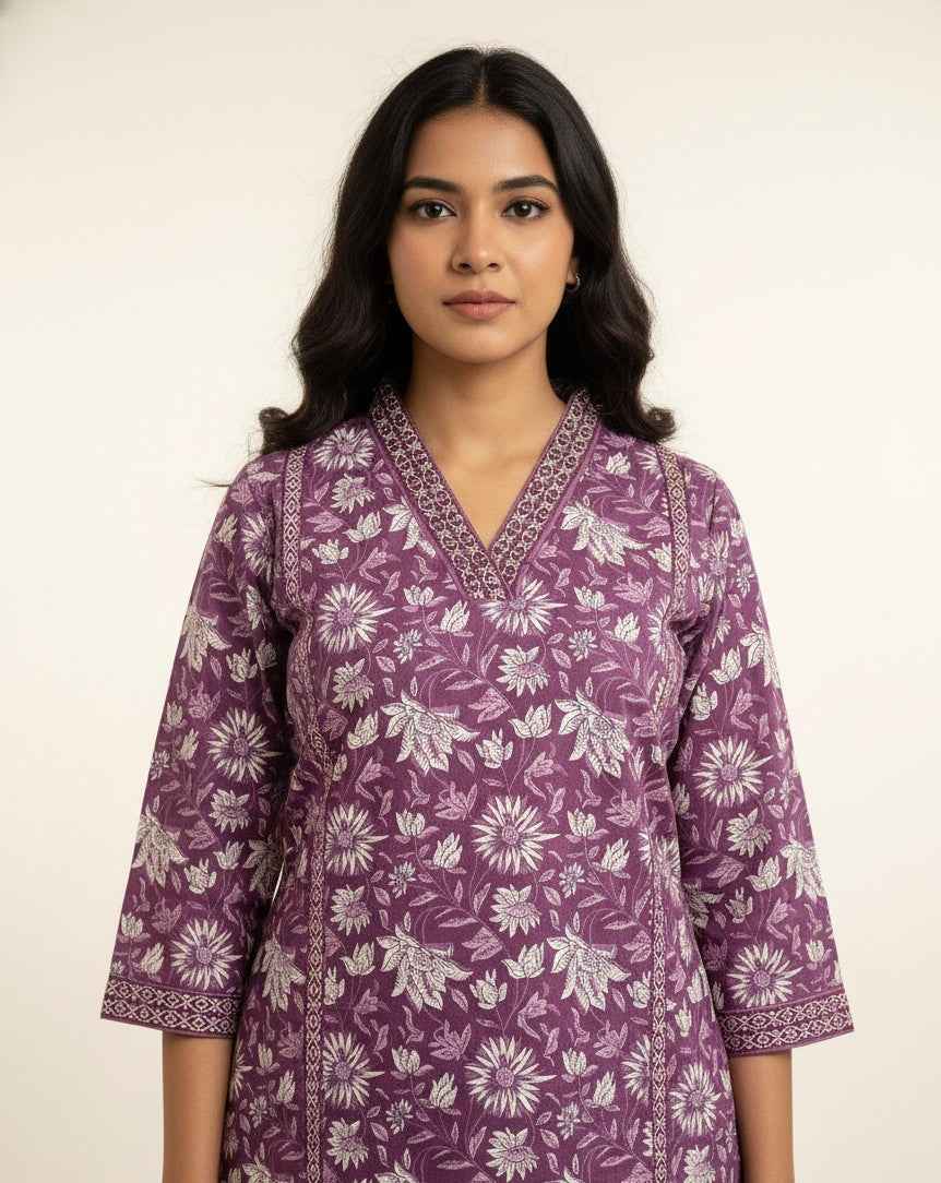 Pure Cotton  Floral Print Three Piece Dupatta Set  CS0203