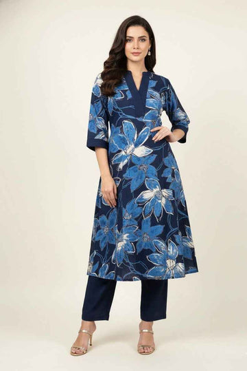 Pure cotton floral print two piece pant set PS075