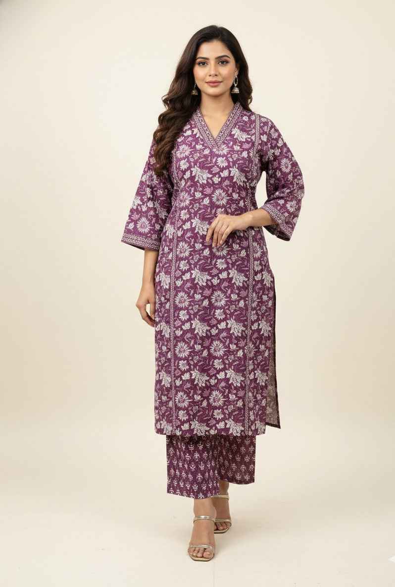 Pure Cotton  Floral Print Three Piece Dupatta Set  CS0203