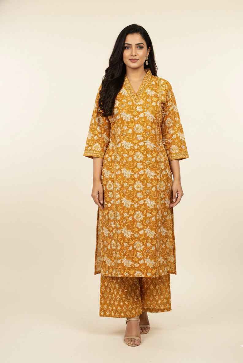 Pure Cotton  Floral Print Three Piece Dupatta Set  CS0203