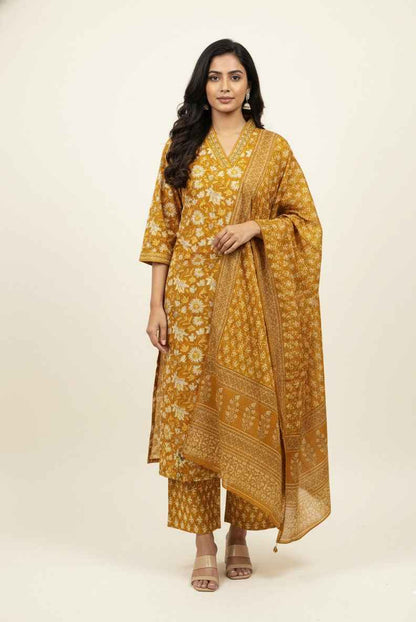 Pure Cotton  Floral Print Three Piece Dupatta Set  CS0203