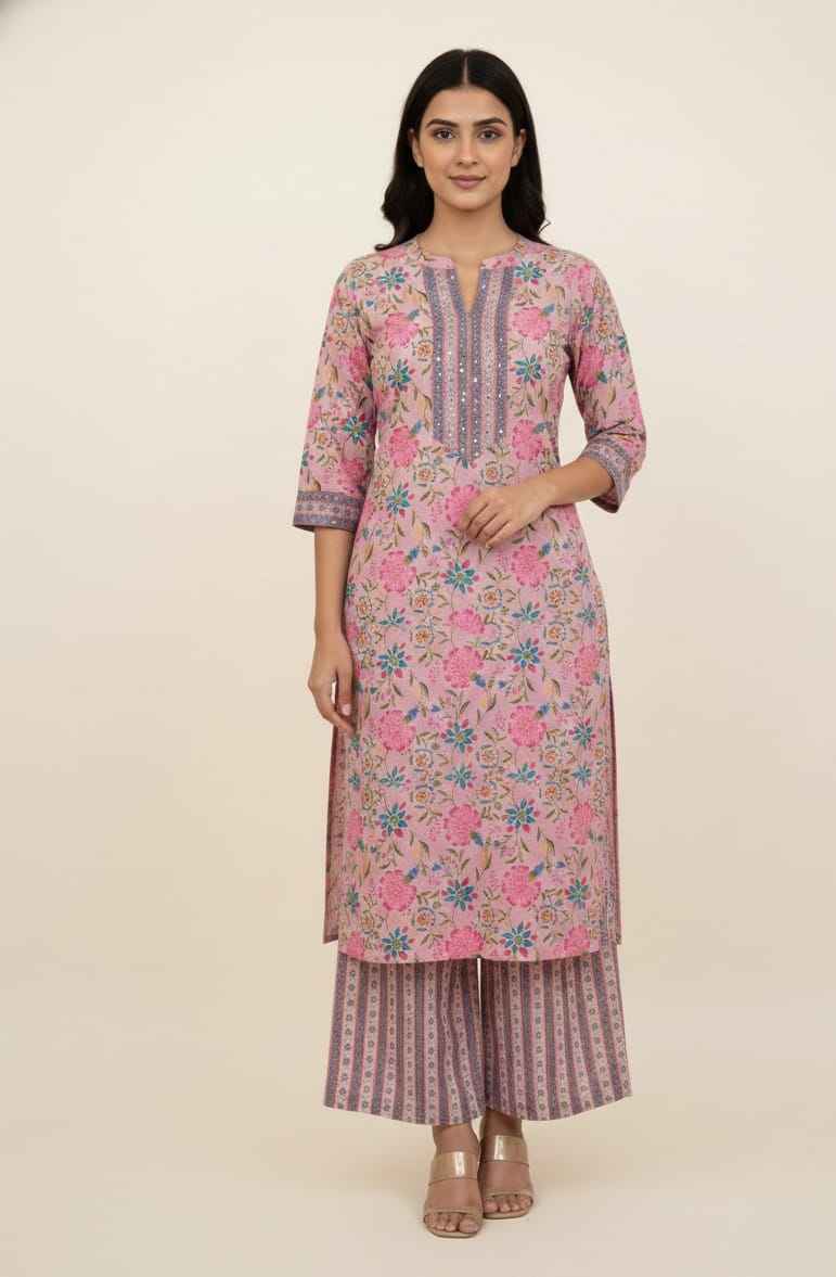 Premium Cotton Floral Print Dupatta Kota Doriya Set With Embroidery CS0185