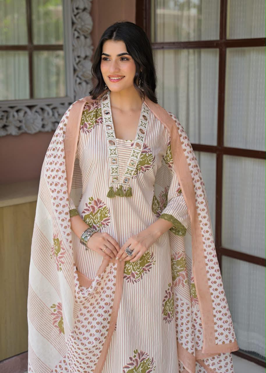 Premium Cotton Aline dupatta set with embroidery CS0234