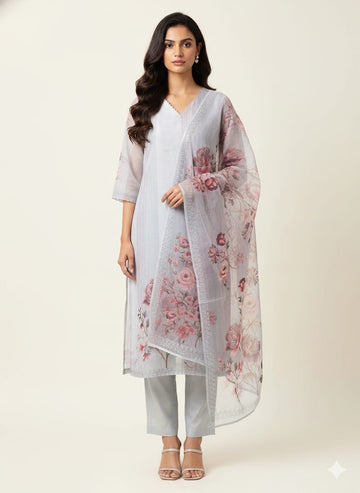 Festival Wear Floral Print Organza Dupatta Set  LC0130