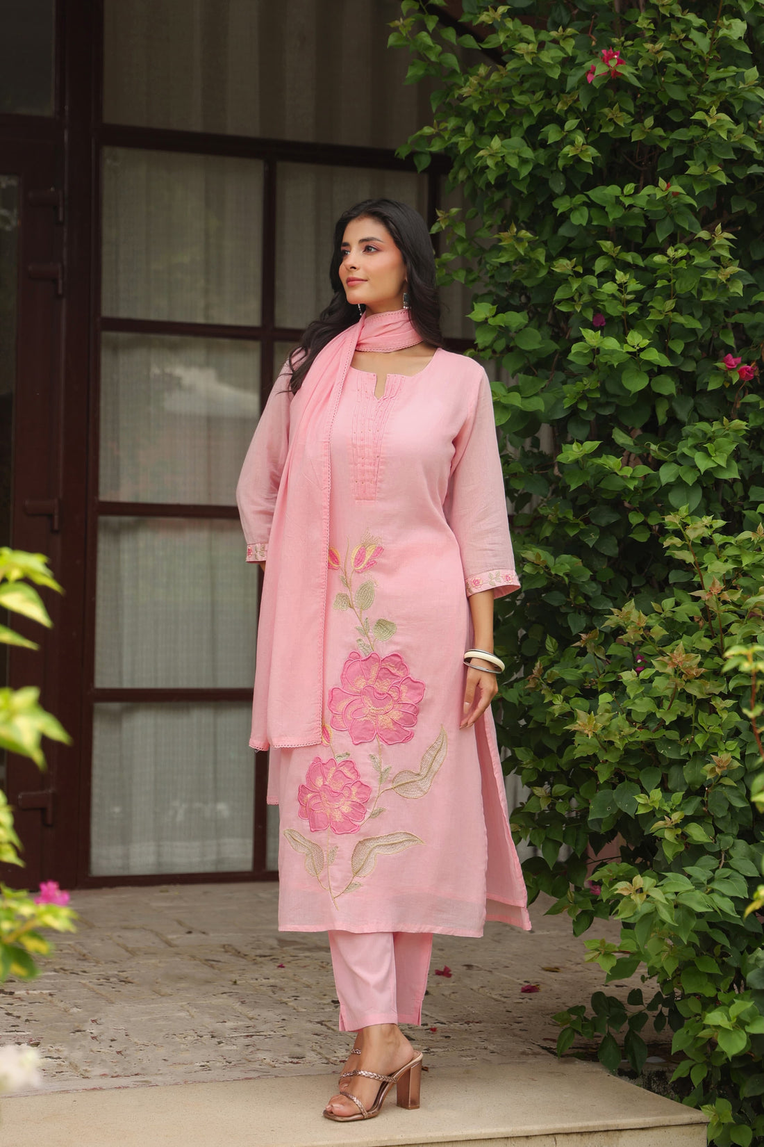 Premium  Mul Cotton Embroidered Dupatta Set With Inner MC040