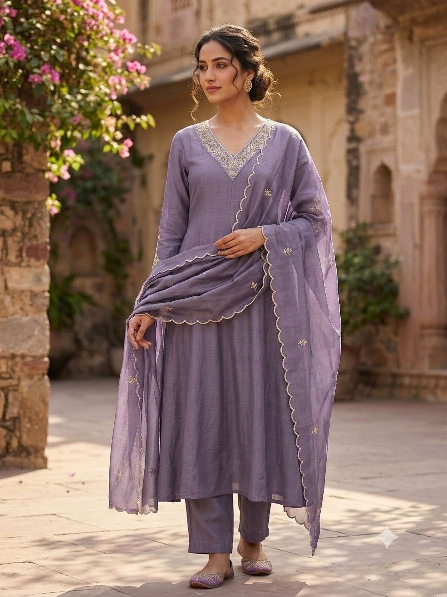 Mul Chanderi Silk Embroidered Dupatta Set MLC013
