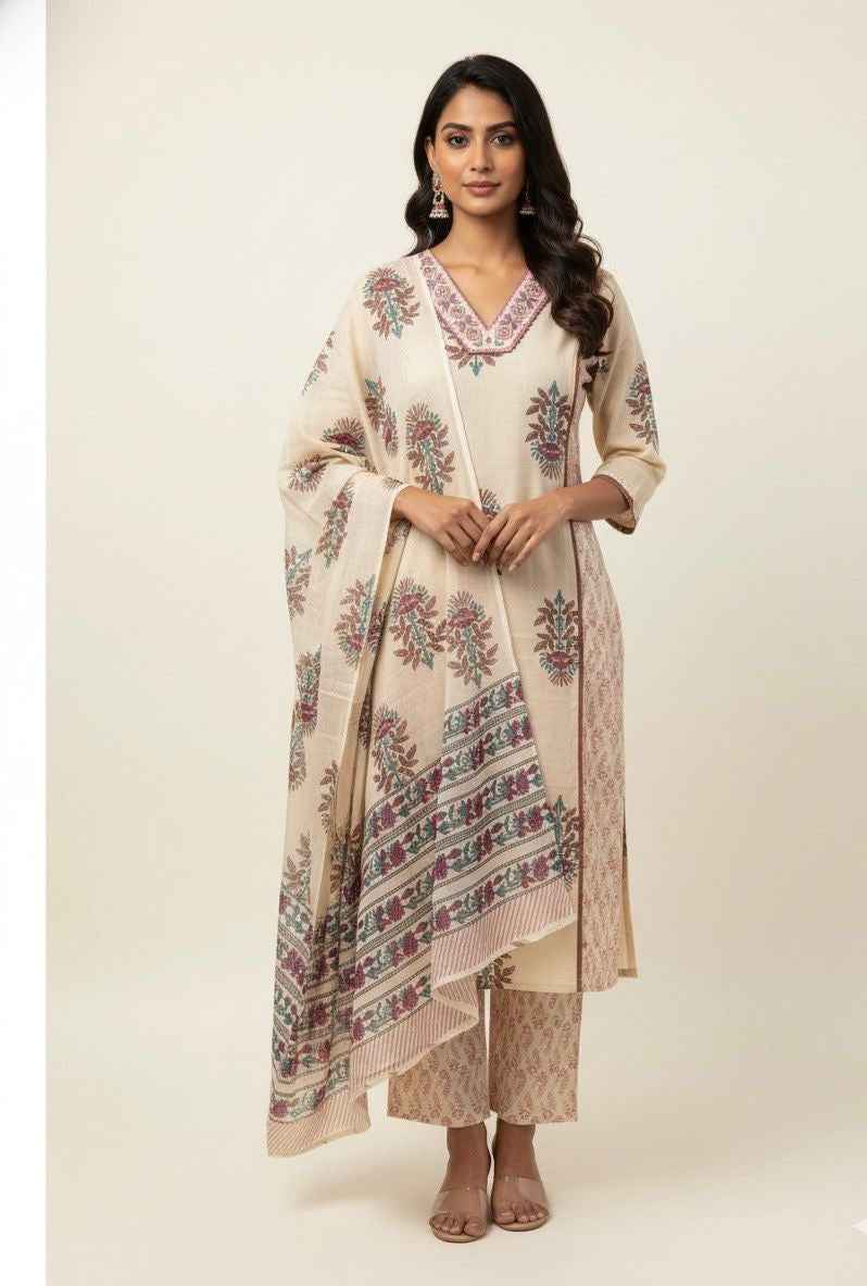 Pure Cotton Floral Print Dupatta Set CS0150