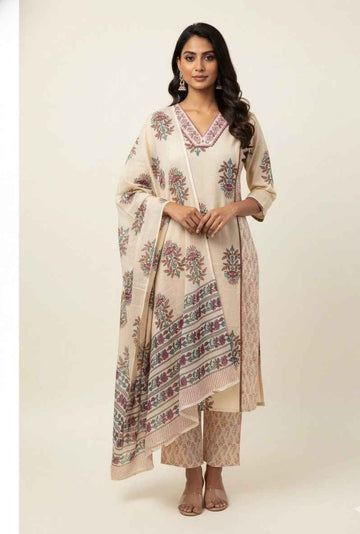 Pure Cotton Floral Print Dupatta Set CS0150
