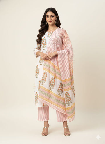 Festival Wear Dobby Cotton Three Piece  Dupatta Set LC0154