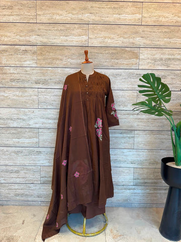 Premium Cotton Aline dupatta set with embroidery
