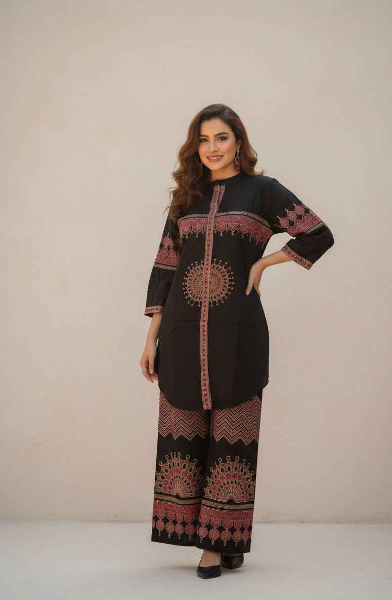 Ajrakh Print Two Piece Co Ord Set in Pure Cotton