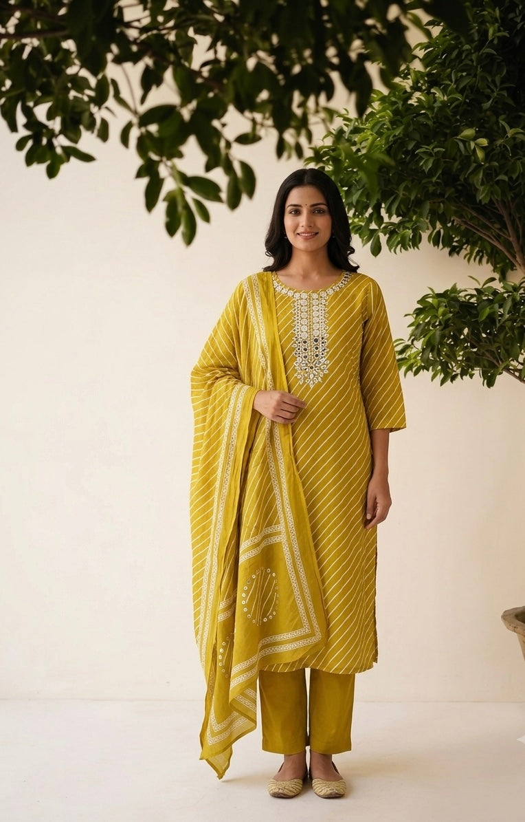 Pure Cotton Dupatta Set With Lehariya Print CS0244