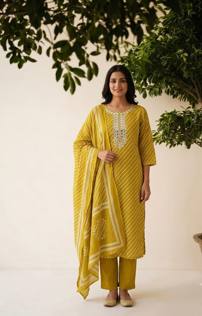 Pure Cotton Dupatta Set With Lehariya Print CS0244