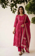 Pure Cotton Dupatta Suit With Bandhej Print