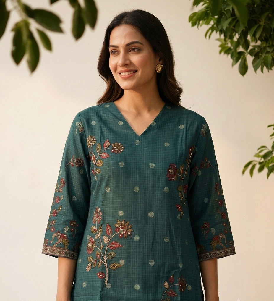 Printed Dupatta Set In Kota Doriya Fabric KD053