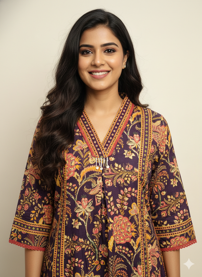 Pure Cotton A Line Anarkali Dupatta Set With Palazzo  CS0204