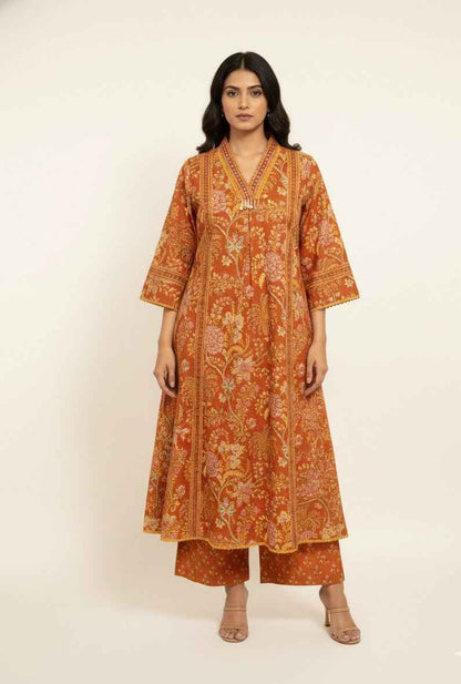 Pure Cotton A Line Anarkali Dupatta Set With Palazzo  CS0204