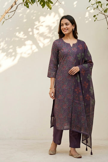 Printed Dupatta Set In Chanderi  Fabric CHS029