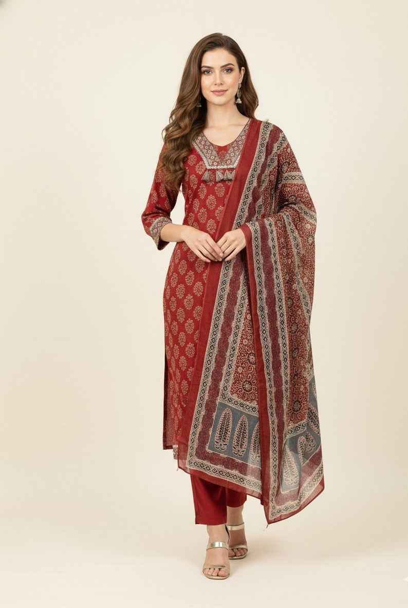 Pure Cotton Three Piece Dupatta Set