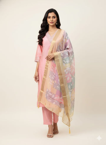 Festival Wear Pure Muslin Dupatta Set With Embroidery  LC0126