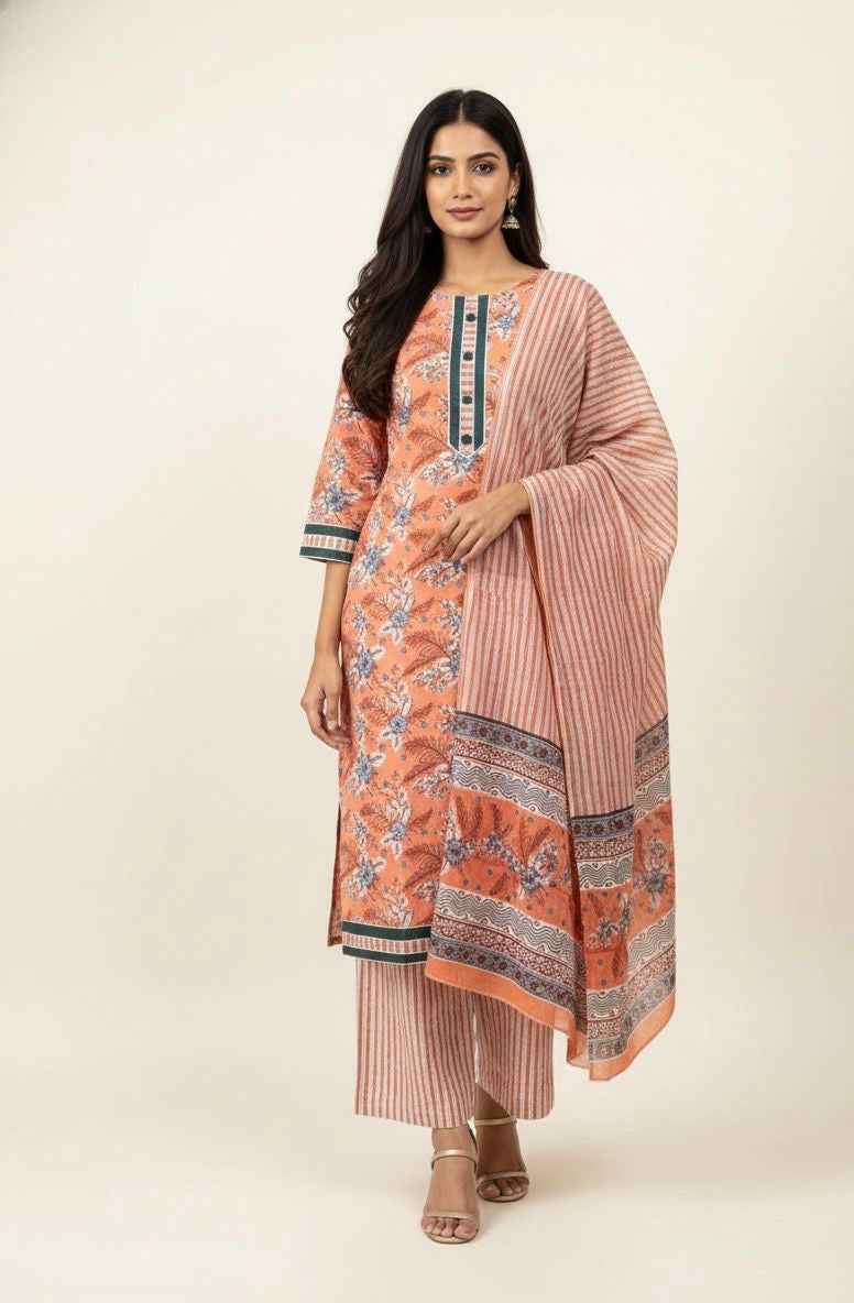 Pure cotton floral print Dupatta set