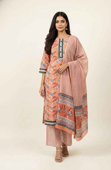 Pure cotton floral print Dupatta set