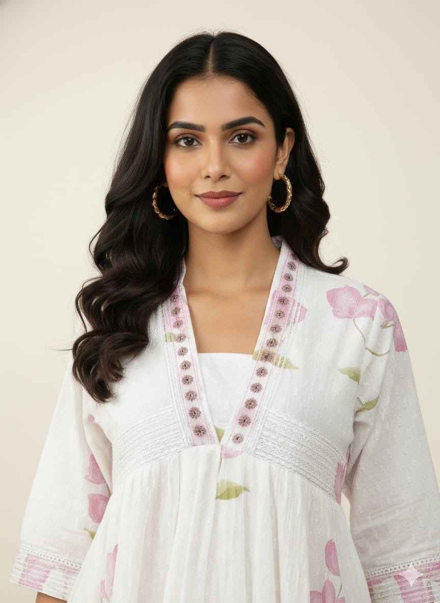 Premium Cotton Floral Print Anarkali With Kota Doriya Dupatta Set With Inner  ANK030