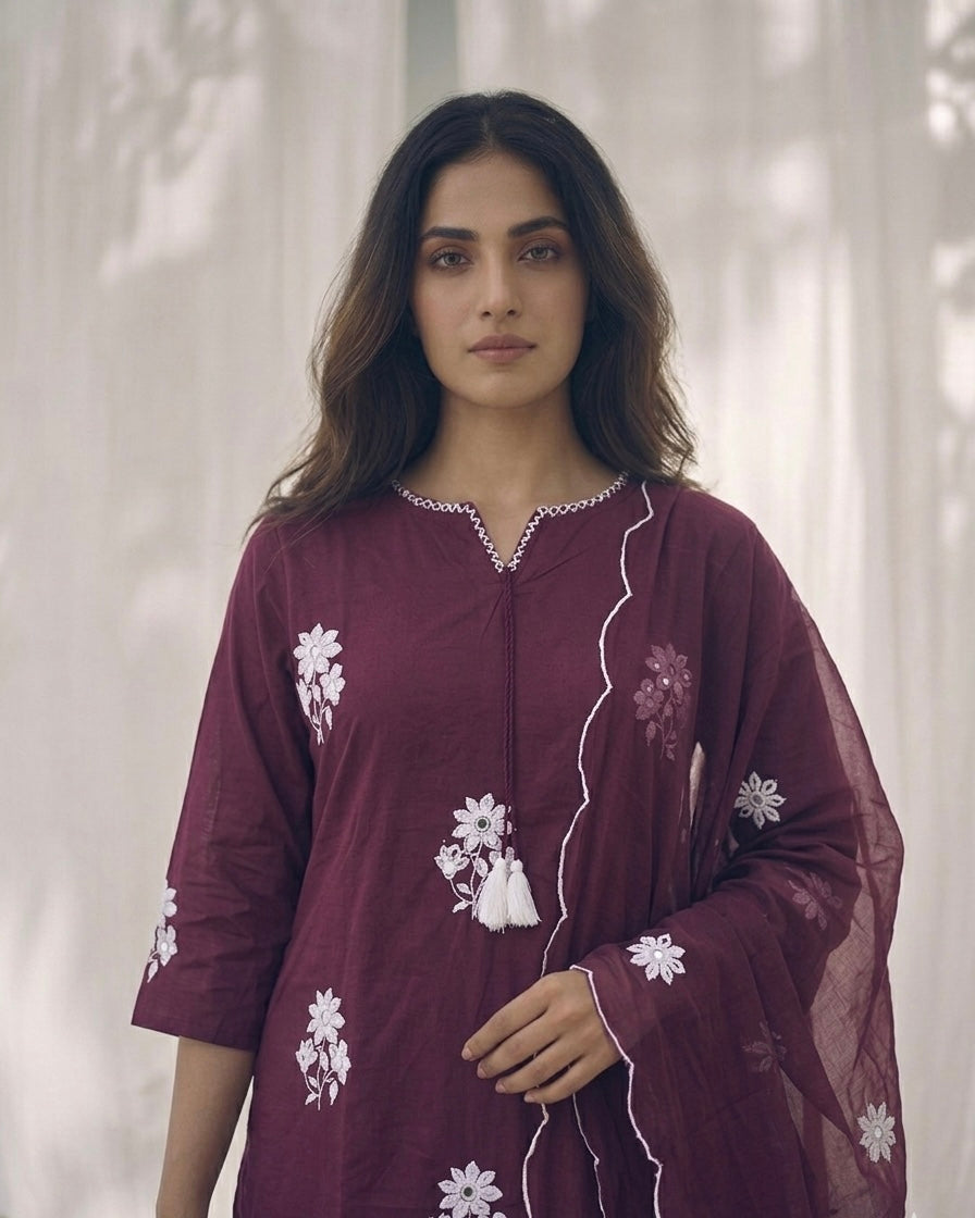 Pure Cotton Three Piece Dupatta Set LSS078