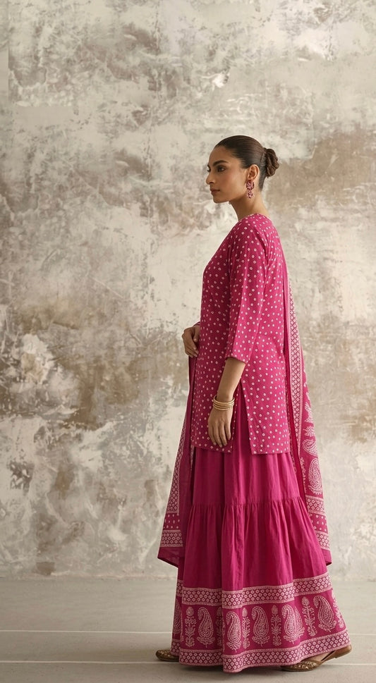 Short length cotton Dupatta set with skirt
