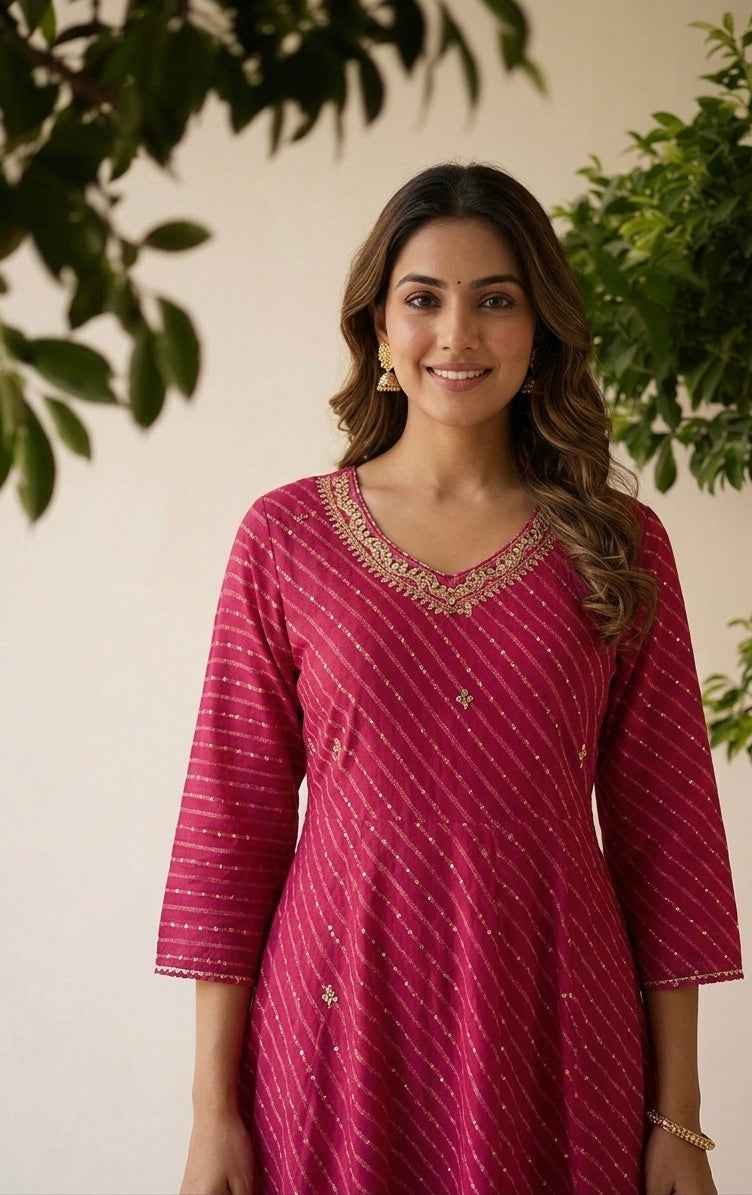 Pure Cotton Anarkali Suit with Lehraiya Print
