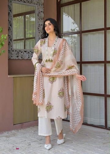 Premium Cotton Aline dupatta set with embroidery CS0234