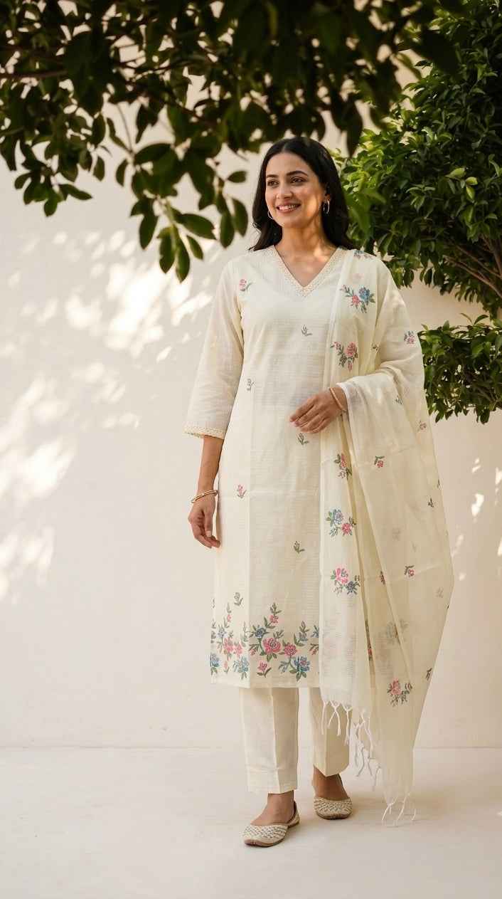 Embroidered Kota Doriya Dupatta Set KD050
